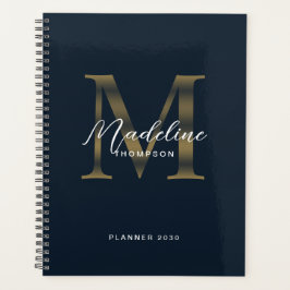 Elegant Script Metallic Navy Blue Gold Monogram
