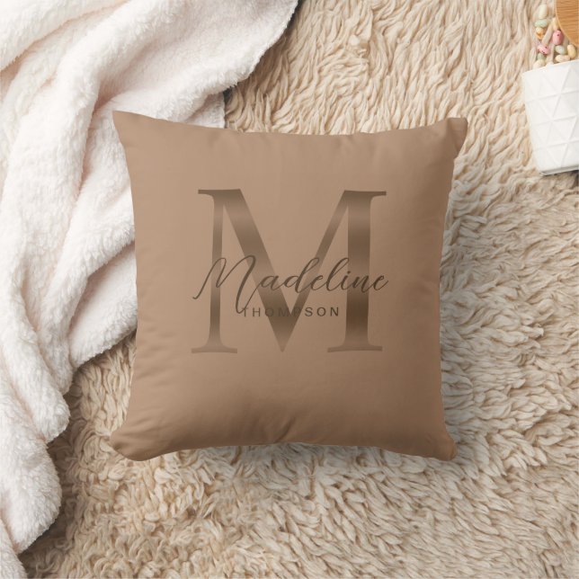 Elegant Script Metallic Taupe Gold Monogram Kudde (Filt)