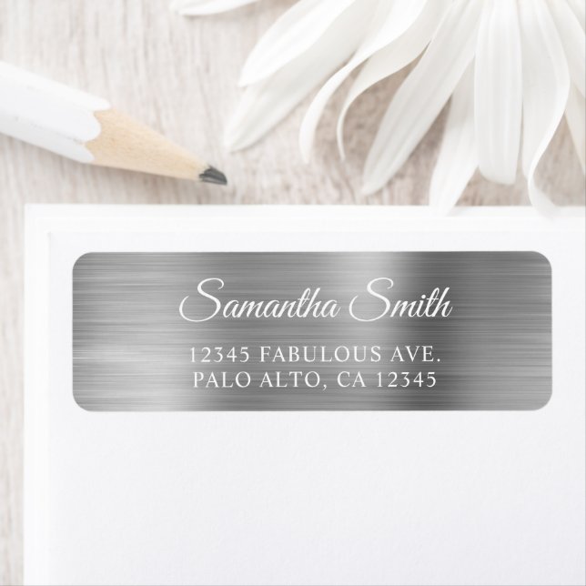 Elegant Script Metallisk Silver Returadress Etikett (Insitu)