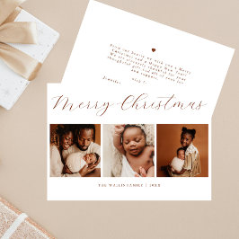 Elegant Script Minimal 3 Photo Merry Christmas Julkort