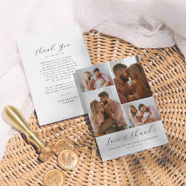Elegant Script Minimalist 4 Photo Collage Bröllop Tack Kort