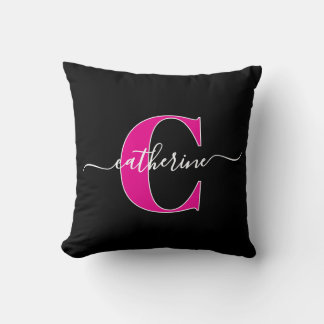 Elegant Script Minimalist Black Pink Monogram Name Kudde
