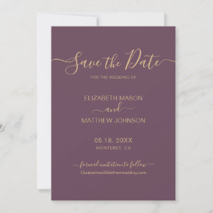 Elegant Script Minimalist Mauve och Guld Bröllop Spara Datumet