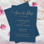 Elegant Script - minimalistisk marin och Guld Bröl Spara Datumet<br><div class="desc">Elegantens manus minimalistiskt, modernt icke-fotomarint och guld bröllop spara datum-annonskort. En ren designmall har en kursiv elegant med texten "Spara datum" i guld på marin blå bakgrund färg. Den här klassiska kortets perfekt för ett par som vill ha ett traditionellt datum för att spara datumet med ett modernt tryck, utan...</div>