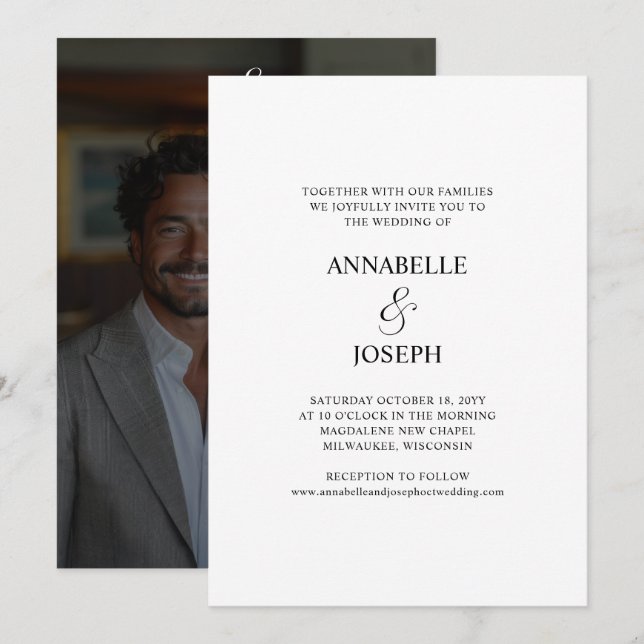 Elegant Script - minimalt formblått foto Bröllop Inbjudningar (Fram/baksida)