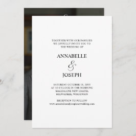 Elegant Script - minimalt formblått foto Bröllop Inbjudningar