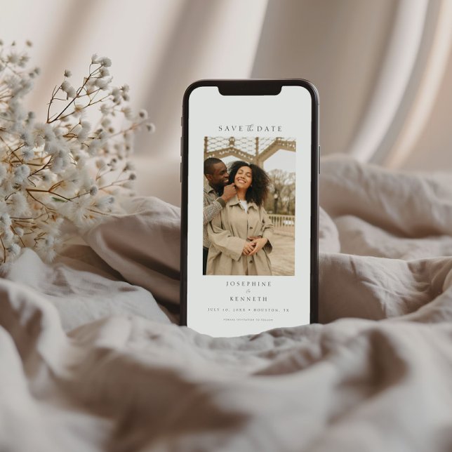 Elegant Script - minimalt foto Bröllop Spara Datumet (Skapare uppladdad)