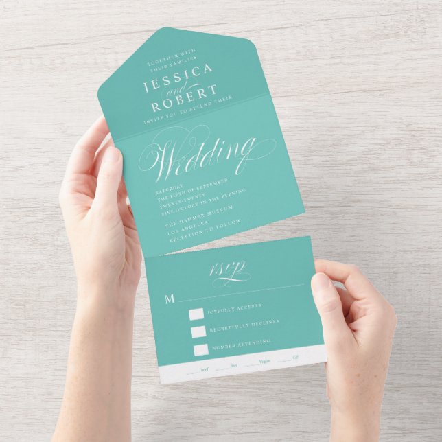 Elegant Script Mint och White Calligraphy Bröllop (Avrivbar del)