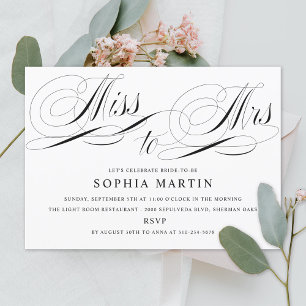 Elegant Script Miss till Mrs Möhippa Inbjudningar