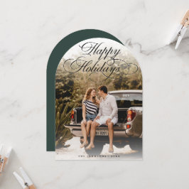 Elegant Script Modern Arch 1 Photo Christmas Card Inbjudningar