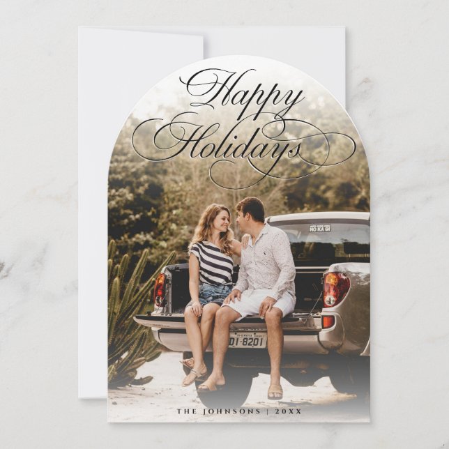 Elegant Script Modern Arch 1 Photo Christmas Card Inbjudningar (Framsida)