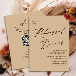 Elegant Script Modern Beige Rehearsal Dinner QR Inbjudningar