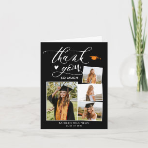Elegant Script Modern Black 4 Photo Studenten Tack Kort