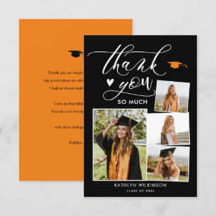 Elegant Script Modern Black 4 Photo Studenten Tack Kort