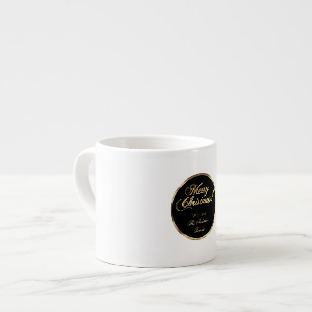Elegant Script Modern Black och Guld jul Espressomugg (Framsida vänster)