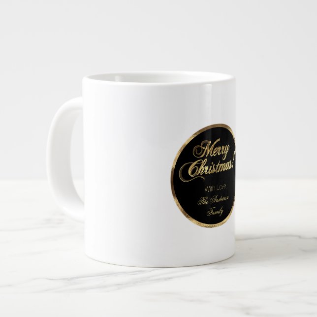 Elegant Script Modern Black och Guld jul Jumbo Mugg (Framsida vänster)