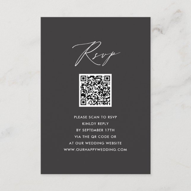 Elegant Script Modern Grått Simple QR Bröllop OSA Tilläggskort (Framsida)