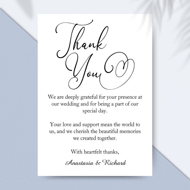 Elegant Script Modern Minimalist Bröllop Tack Kort (Elegant Script Modern Minimalist Wedding Thank You Card)
