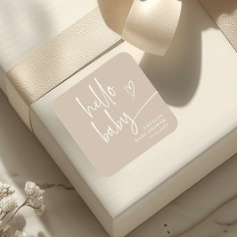 Elegant Script Modern Minimalist Hej Baby Fyrkantigt Klistermärke