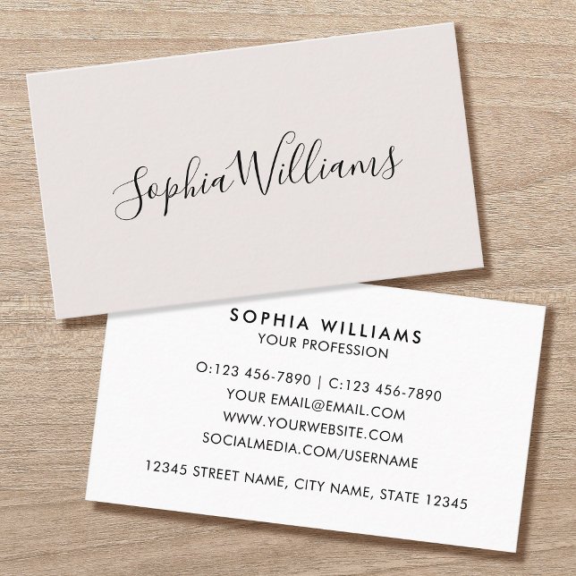 Elegant Script Modern Minimalist Off-White Visitkort (Skapare uppladdad)