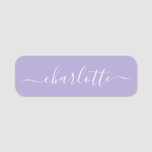 Elegant Script Modern Namn Personlig Lavender Namnbricka