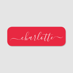 Elegant Script Modern Namn Personlig Red Namnbricka