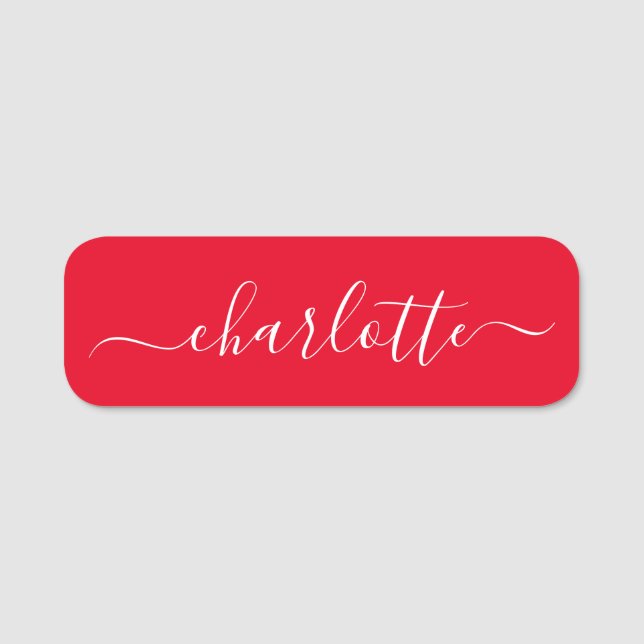 Elegant Script Modern Namn Personlig Red Namnbricka (Framsida)