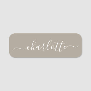 Elegant Script Modern Namn Personlig Taupe Namnbricka