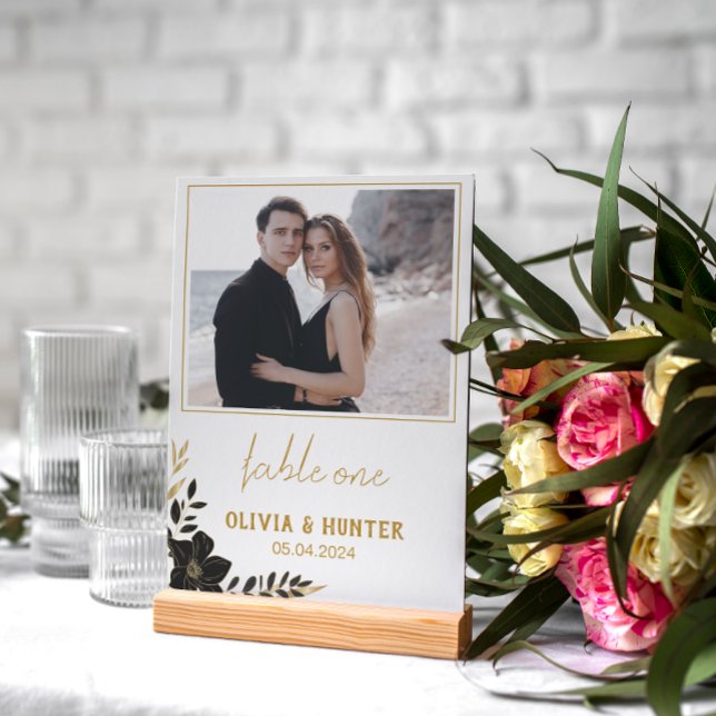 Elegant Script Modern Photo Bröllop Bordsnummer (Elegant Script Modern Photo Wedding Table Number)