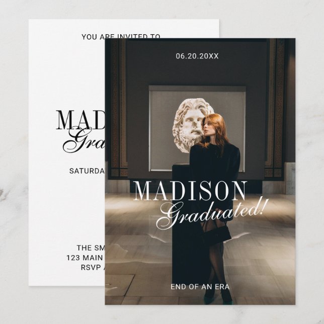 Elegant Script Modern Photo Graduation Party Inbjudningar (Fram/baksida)