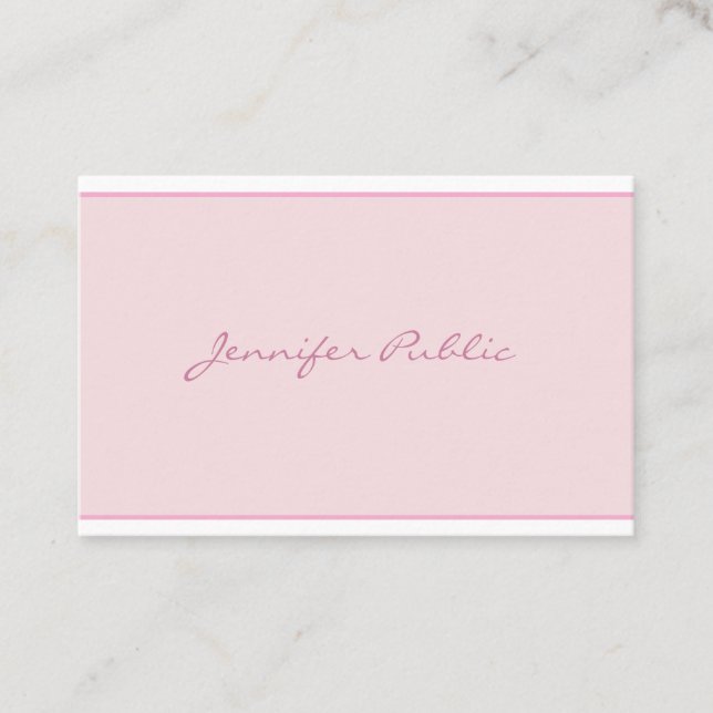 Elegant Script Modern Rosa Sleek Minimum Plain Top Visitkort (Framsida)