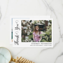 Elegant Script Modern Simple 2 Photo Studenten Tack Kort