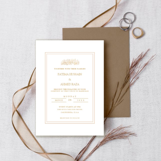 Elegant Script Modern White Islamic Bröllop Inbjudningar (Skapare uppladdad)