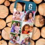 Elegant Script Monogram 6 Photo Blue och Grått<br><div class="desc">Elegant och feminin, personlig iphone case i blått och grått, med 6 av dina favoritfoton samt ditt monogram. Den här söt designen har en fet början med handskriven skripttypografi för ditt namn. Fotomallen är inställd så att du kan lägga till 6 bilder som visas i kvadratiskt / instagram-format. Designad för...</div>