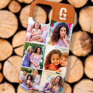 Elegant Script Monogram 6 Photo Golden Brown