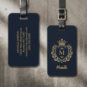 Elegant script Monogram Anpassningsbar Luxury Blac Bagagebricka
