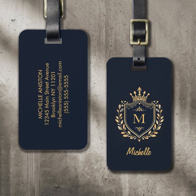Elegant script Monogram Anpassningsbar Luxury Blac Bagagebricka (Skapare uppladdad)