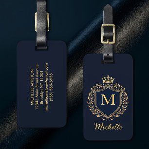 Elegant script Monogram Anpassningsbar Luxury Blac Bagagebricka