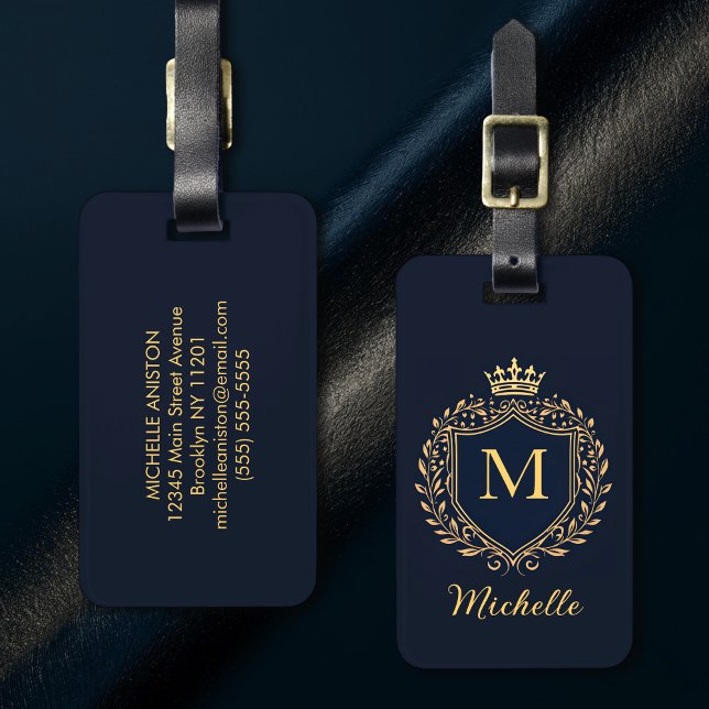 Elegant script Monogram Anpassningsbar Luxury Blac Bagagebricka (Skapare uppladdad)