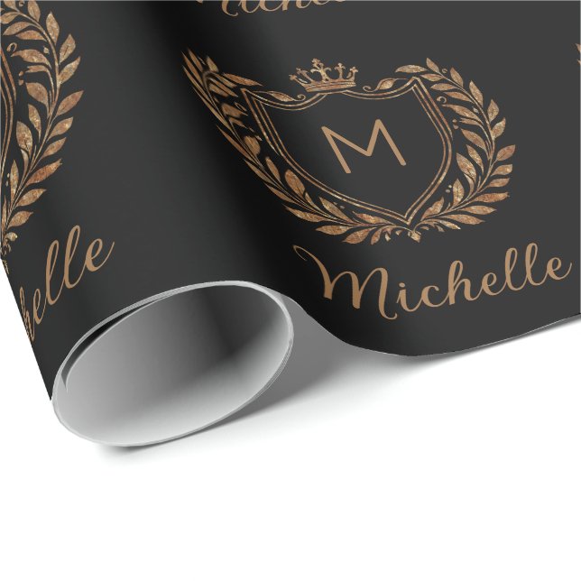 Elegant script Monogram Anpassningsbar Luxury Blac Presentpapper (Rullad Hörn)