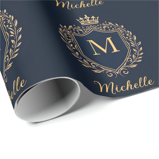 Elegant script Monogram Anpassningsbar Luxury Blac Presentpapper (Rullad Hörn)