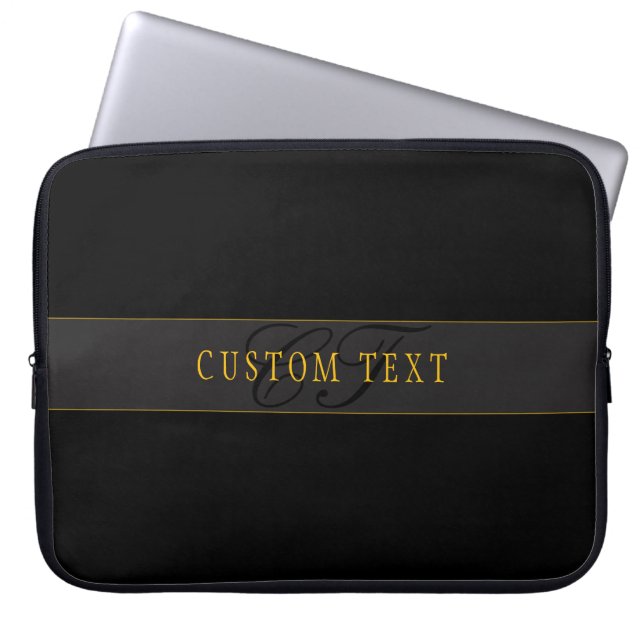 Elegant Script Monogram Black & Gold Laptop Fodral (Framsidan)