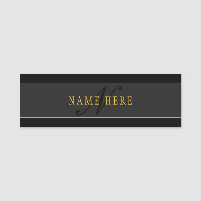 Elegant Script Monogram Black & Gold Namnbricka (Framsida)