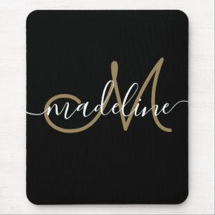 Elegant Script Monogram Black Guld Musmatta