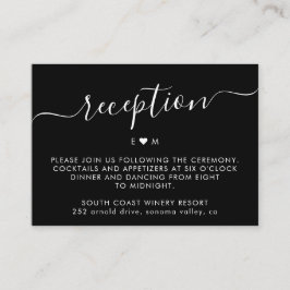 Elegant Script Monogram Black Wedding Reception Tilläggskort