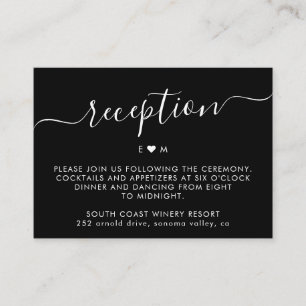 Elegant Script Monogram Black Wedding Reception Tilläggskort