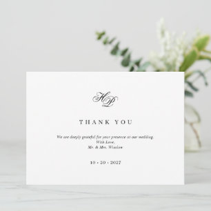 Elegant Script Monogram Black & White Bröllop Tack Kort