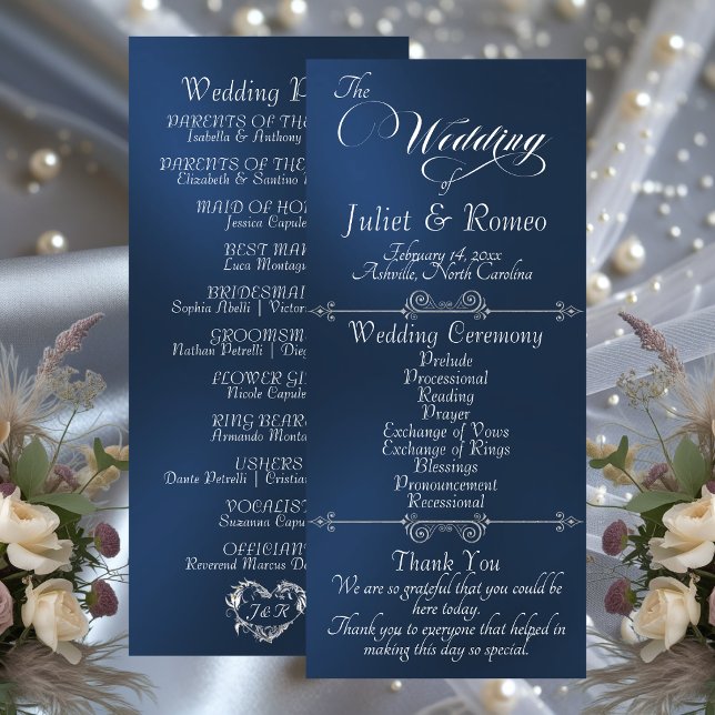 Elegant Script & Monogram - Blue Wedding Program (Skapare uppladdad)