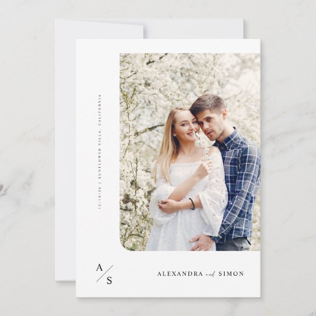 Elegant Script Monogram Bröllop Photo Inbjudningar (Framsida)