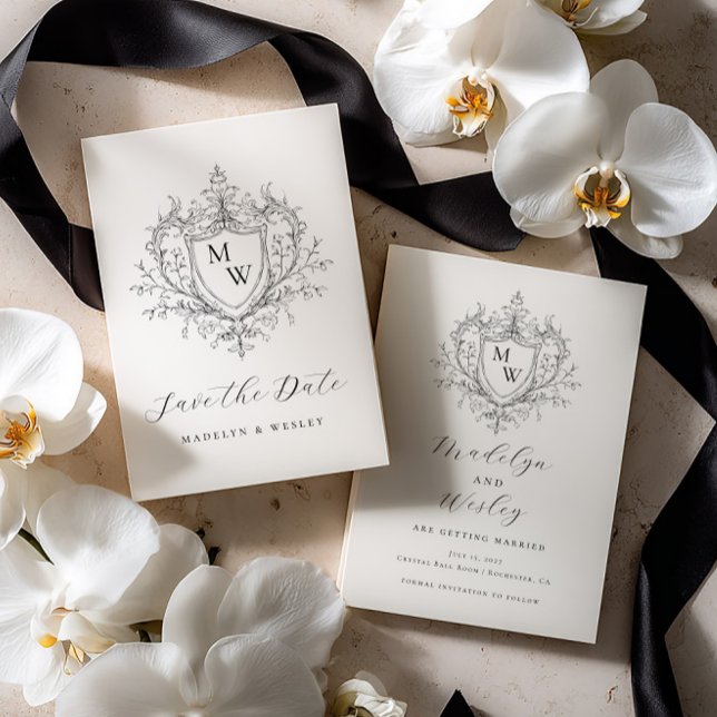 Elegant script monogram crest  spara datumet (Skapare uppladdad)